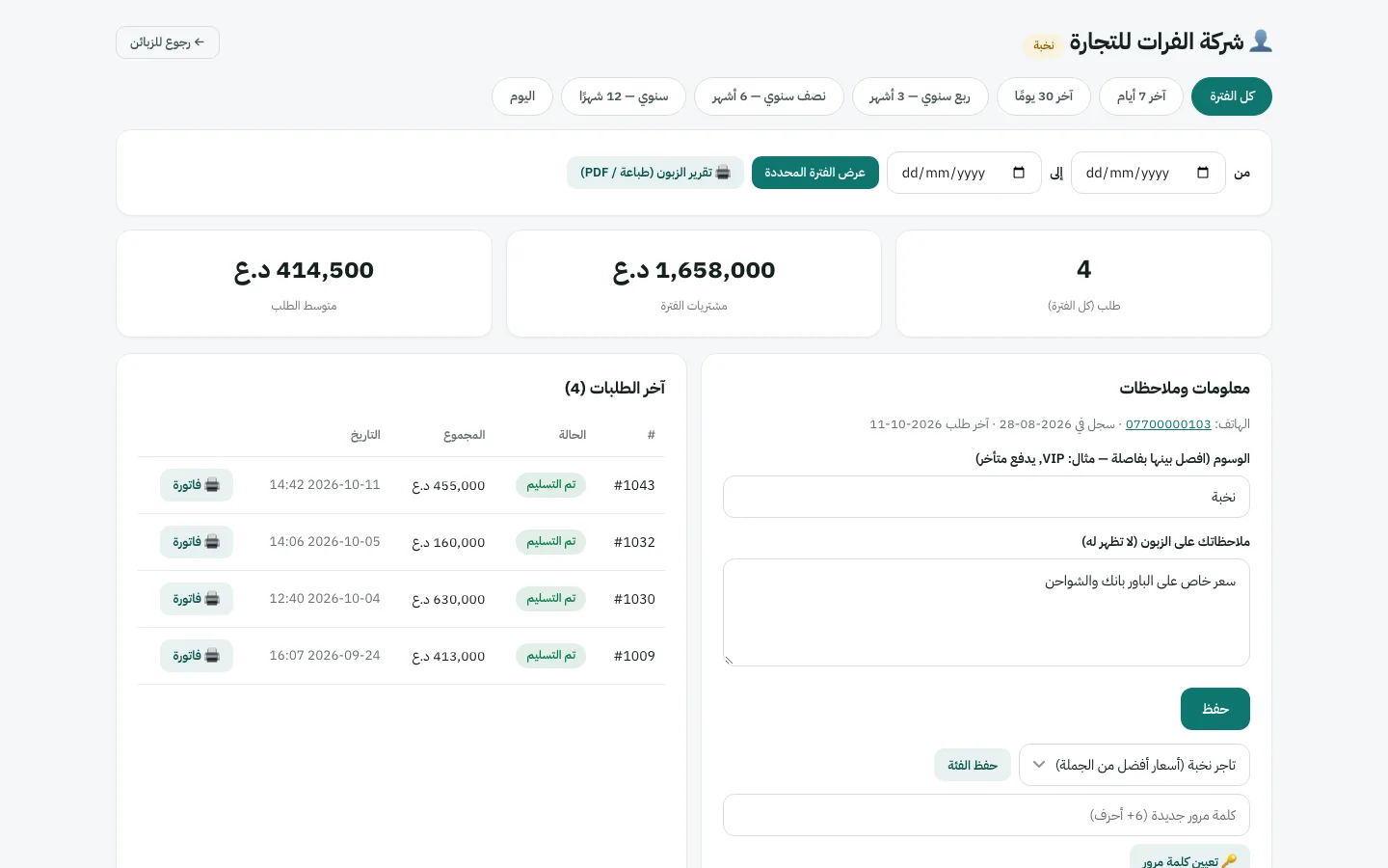 ملف الزبون وأسعاره الخاصة